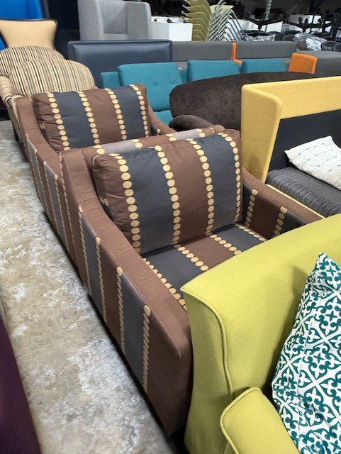 Brown Striped Club Chairs