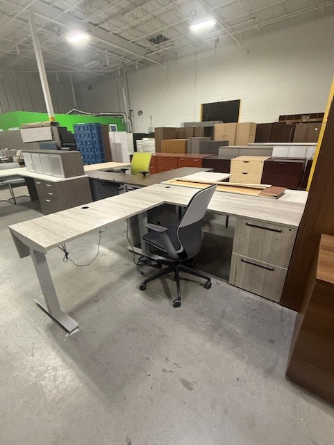 Gray Sit-Stand L-Desks