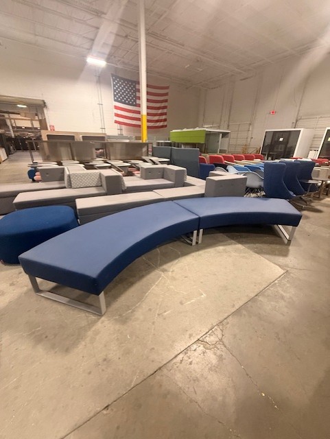 Blue Curved Benches