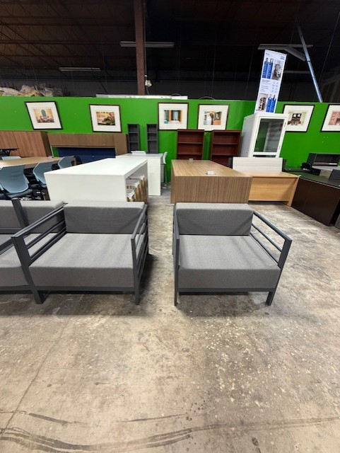 Gray Club Chairs with Black Arms