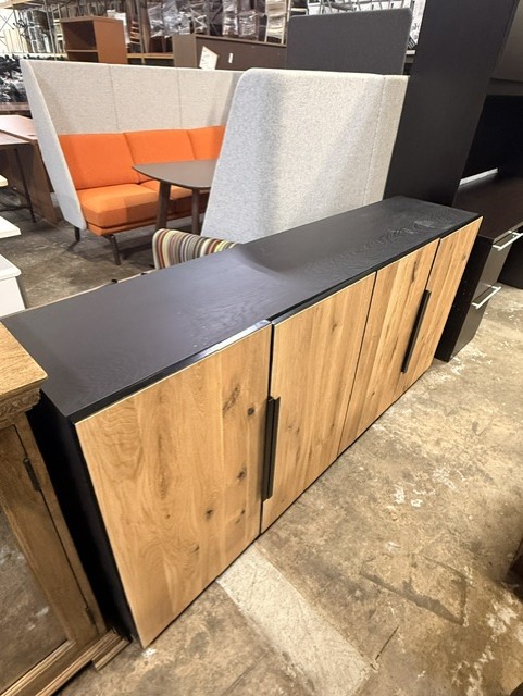 4-Door Credenza with Wood Doors and Black Top