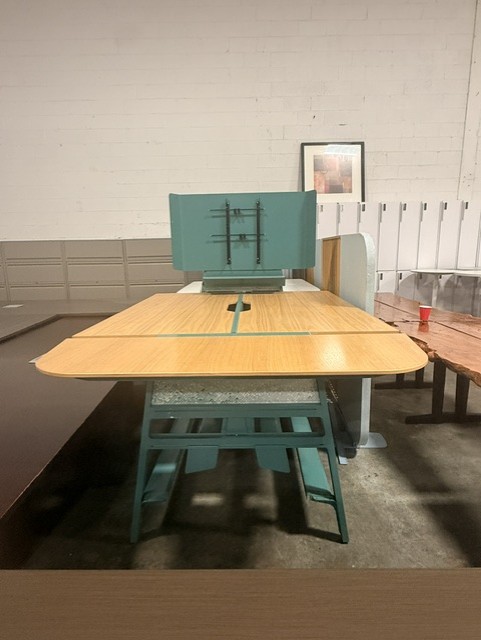 Teal and Wood Media Collaborative Table