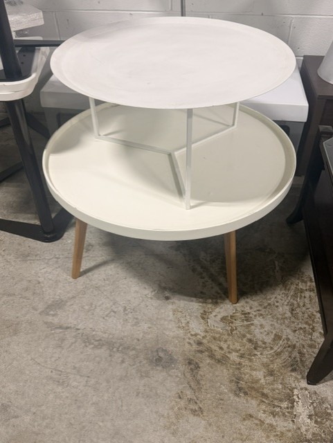 White Round Coffee Table with Wood Legs